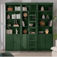 Kit três estantes Biblioteca com portas e escada, acabamento na cor verde | Coleção Biblioteca